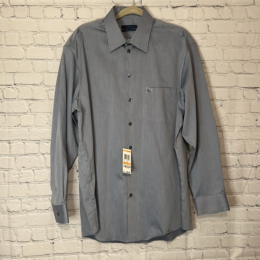 mens Material London button down striped shirt size  L 16.5”